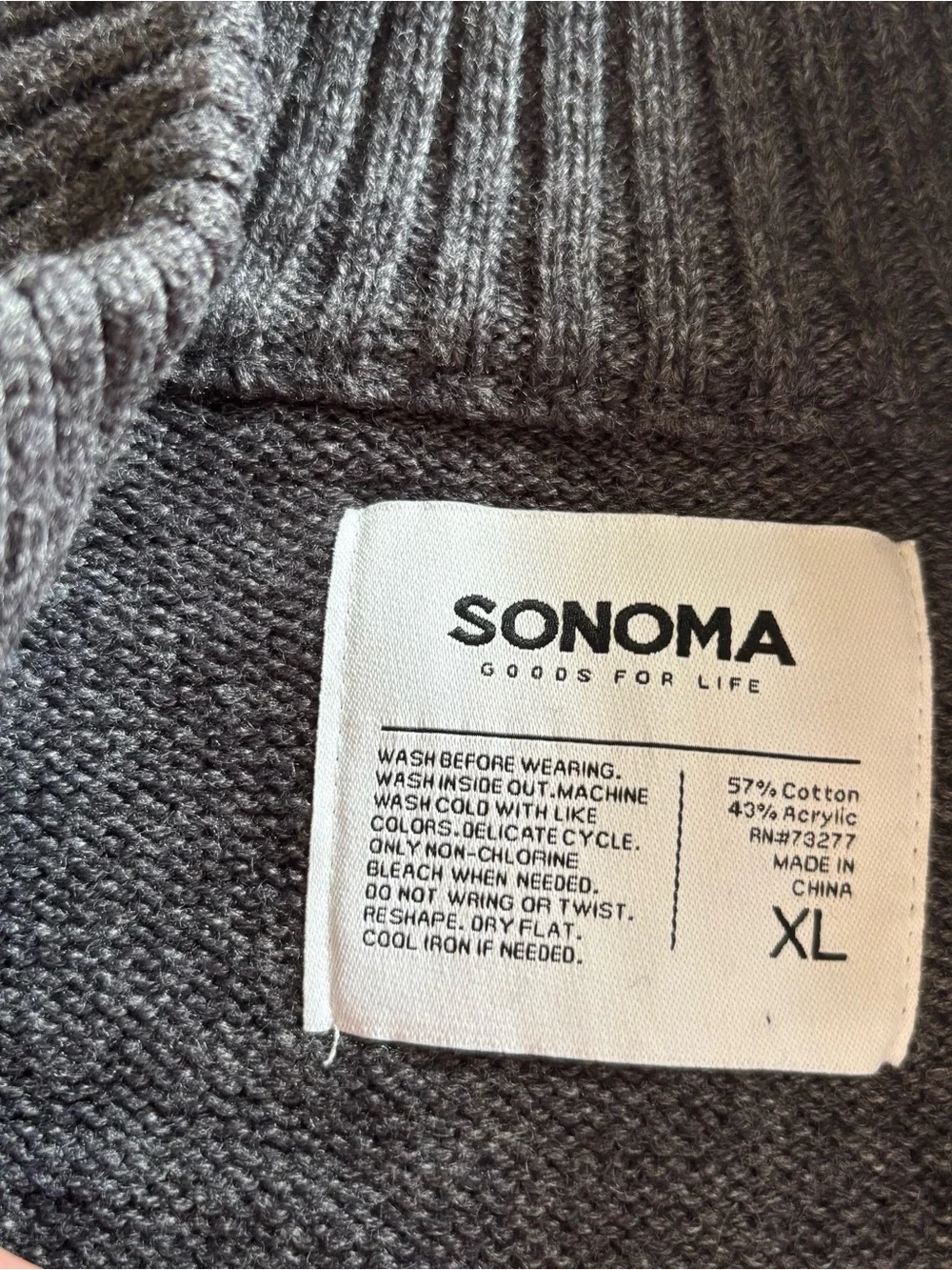 Sonoma Gray Color Block Quarter Zip Knit Pullover Sweater XL